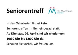 Seniorentreff kein Treffen wegen Ferien