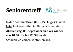 Seniorentreff kein Treffen wegen Ferien